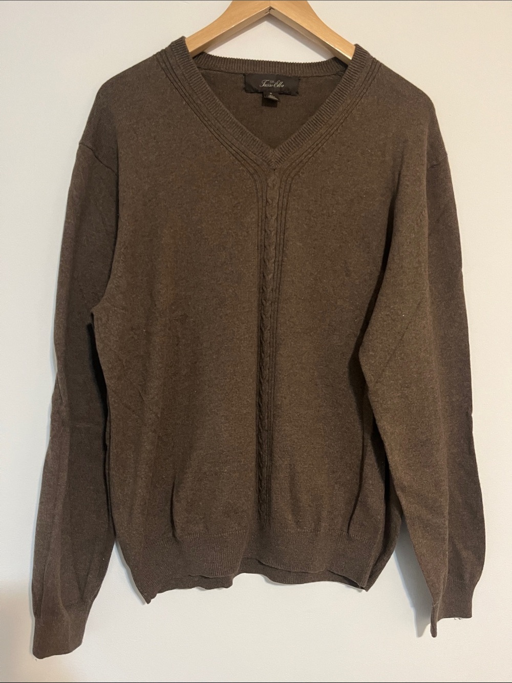 Tasso Elba Cotton Cashmere Brown V-Neck Sweater Medium